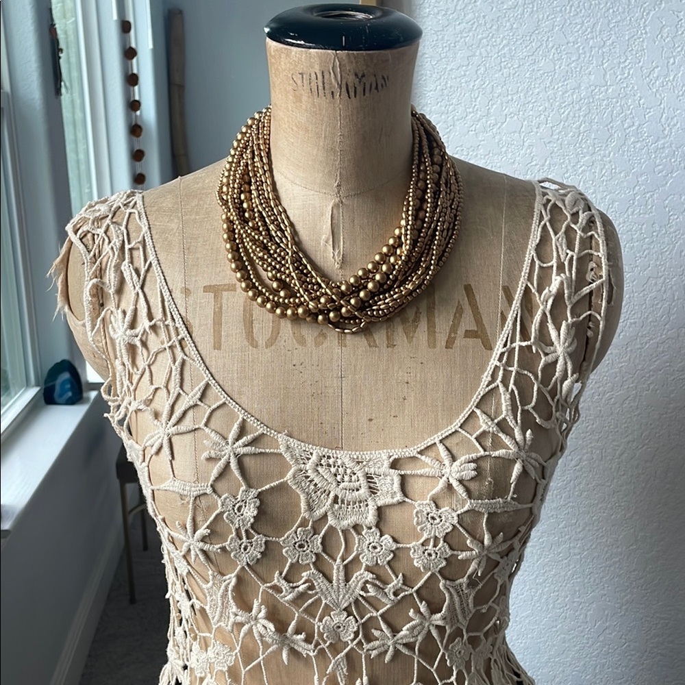 Poetry Tan and Cream Asymmetrical Cropped Tank Top